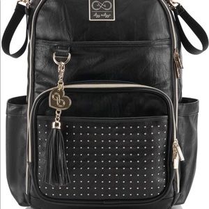 Itzy Ritzy Chelsea's Studded Black Moto Vegan Leather Boss Backpack Diaper Bag